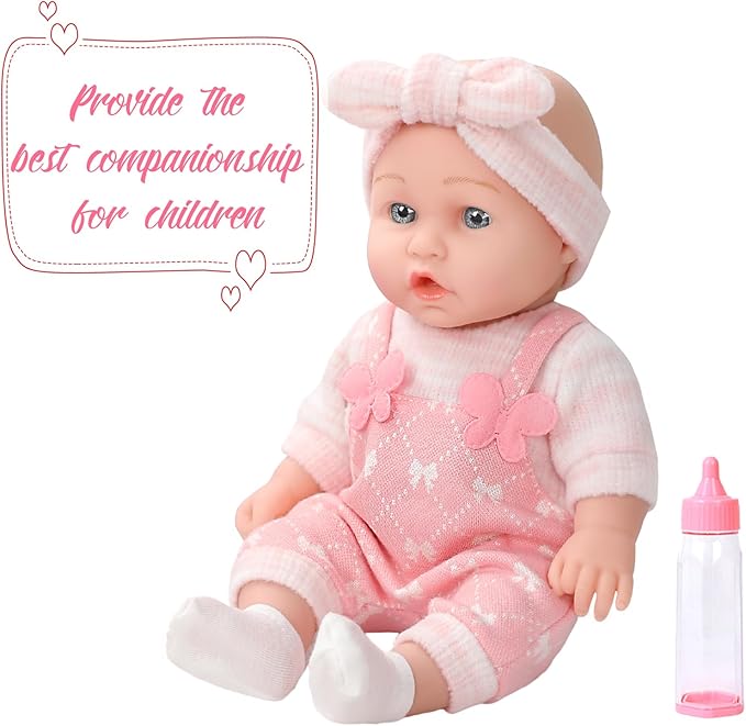 12" Baby Doll with Clothes and Accessories Set in Gift Box,12 Inch Baby Care Game Playset with Pacifier Feeding Bottle First Baby Dolls Toy Stuff Gift Idea for Toddler Girl Age 3+