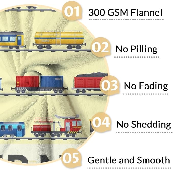 Personalized Train Blanket with Name - Soft, Fuzzy & Warm - 50"x60" Throw Size Blanket for Bed, Couch, Sofa - Yellow Cute Throw Gifts for Boys
