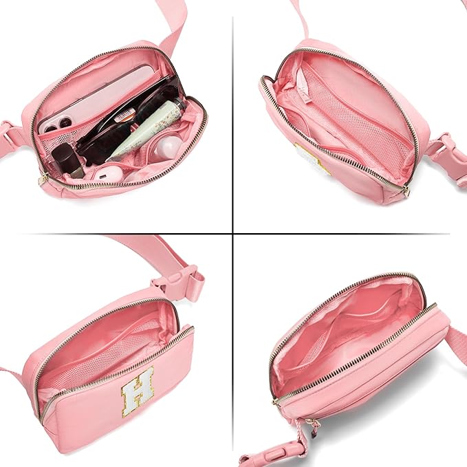 Gitus Birthday Gifts for 8 9 10 11 12 13 Year Old Girls Personalized Fanny Pack Crossbody Bags with Initial Letter Patch Belt Bag for Teen Girls Cute Trendy Stuff Travel Essentials (LightPink-H)