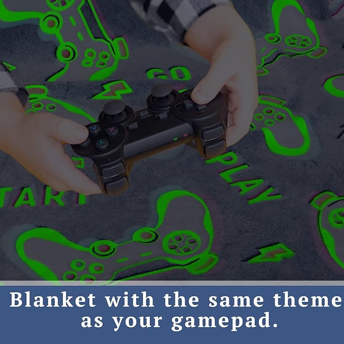 Glow in The Dark Blanket Gaming Controller Glowing Throw Blanket Gamer Plush Luminous Blankets and Throws Soft Throw Gift for Kids Girls Boys Birthday Christmas Halloween Thanksgiving 60" x 80"