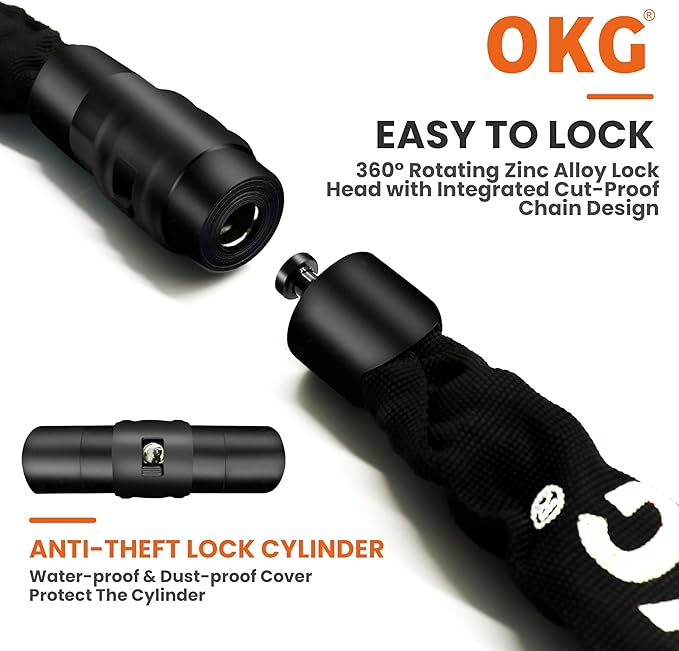 OKG Bike Chain Lock - 4 Foot, 1/4 inch Thick Square Cut Proof Chain, Hardened Alloy Steel Anti Theft Chain Lock for Bike, ATV, Scooter, Trailer, Moped, Grill, Gate Fence