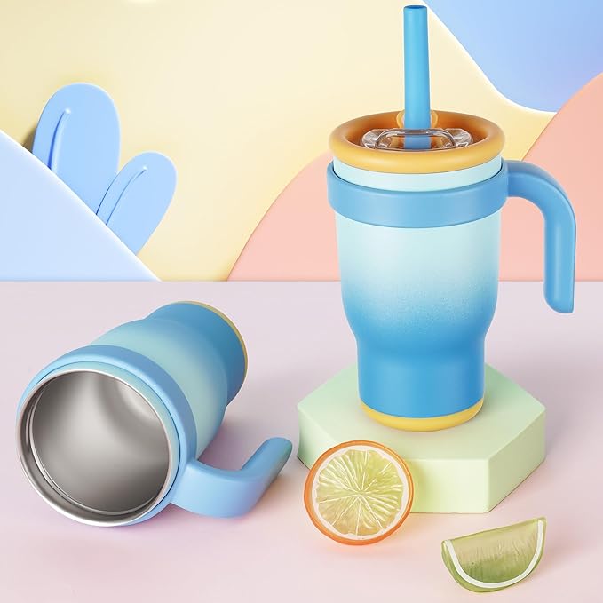 14oz Toddler Sippy Cup Vacuum Insulated Stainless Steel Kids Cup with Handle, Spill-Proof Straw, Leak-Proof Travel Cup for Home or On-the-Go