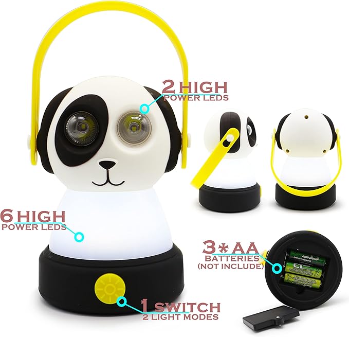 Outdoor Equipment LED Camping Lantern & Headlamp Set for Kids, FANT.LUX Battery Powered Night Light for Emergency, Hurricane, Lightweight Tent Lamp - Owl (Dog Set)