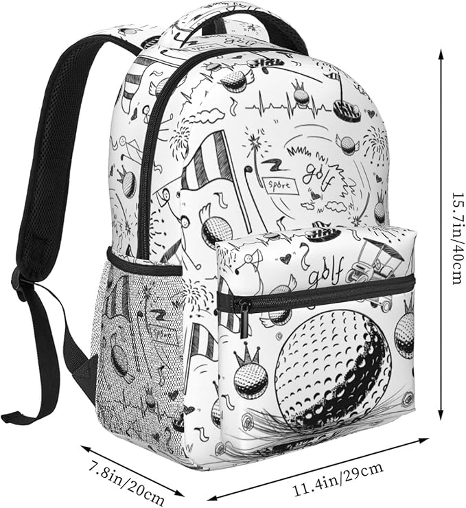 Golf Backpack 16 Inch School Backpacks 3D Print Lightweight Ball Bookbag Casual Sport Daypack Travel Bag for Kids Girls Boys Men Gifts