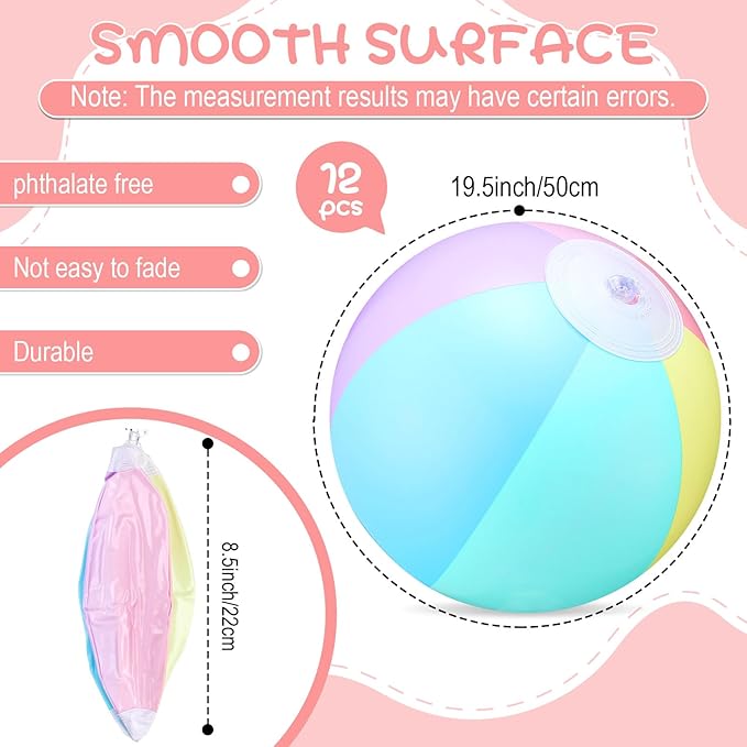 12 Pcs Pastel Inflatable Beach Balls Bulk Pastel Color Jumbo Big Beach Balls Baby Shower Birthday Summer Swimming Party Decorations Favor Water Games(10 Inch,Macaron Color)