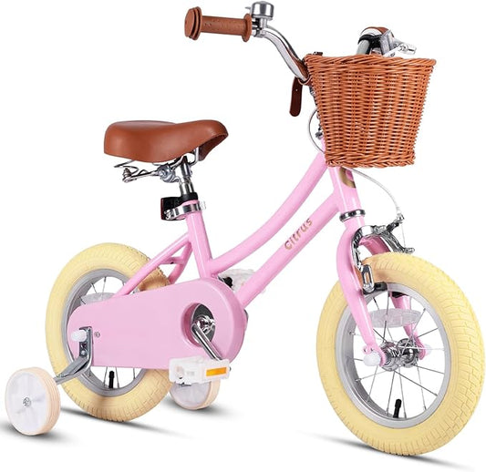 Girls Bike for Age 2-12 Years Old Kids Toddlers 12 14 16 18 20 Inches Retro Bicycles with Training Wheels Basket Bell Ring, Multiple Colors