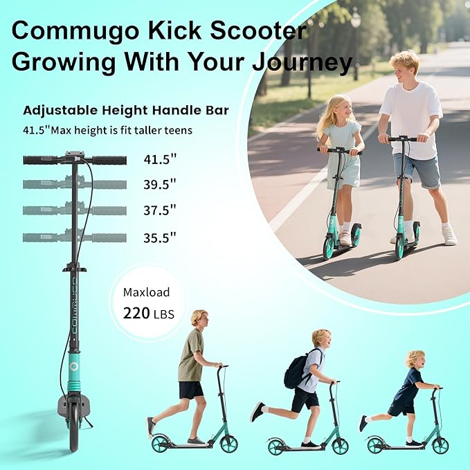 Kick Scooter for Kids Age 8+, Teens, Adults, Dual Suspension Foldable Lightweight Scooter with 8 Inch Big Wheels, Max Load 240 LBS Wide Deck