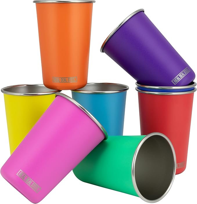 Rainbow Cups 16 oz Pint Cups, Stackable Tumblerrs, Eco Friendly Premium Metal Drinking Glasses