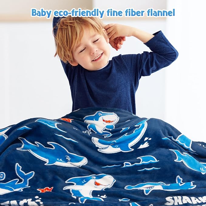 Jekeno Shark Glow in The Dark Blanket Gifts for Girls Boys Christmas Birthday Kids Teens Age 1 2 3 4 5 6 7 8 9 10 12 13 14 15 16 Years Old Child Ocean Anchor Throw Blue 50"x60"