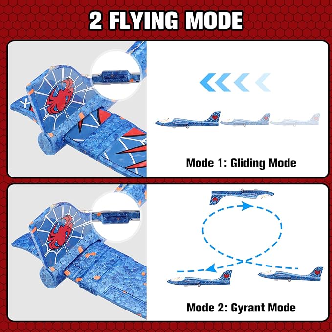 Fuwidvia 3 Pack Airplane Launcher Toys, 13.2'' Spider LED Foam Glider Catapult Plane Toy for Boys, 2 Flight Modes Outdoor Flying Toys Birthday Gifts for Boys Girls 4 5 6 7 8 9 10 11 12 Year Old