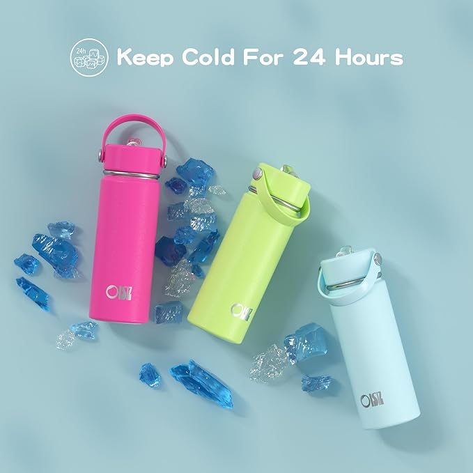 OISIZ 18oz Kids Water Bottle with Straw Lid, Vacuum Insulated Water Bottle 316 Stainless Steel Bottles for Kids for School, Leakproof Water cups, BPA Free and Keep Cold for 24 Hours,Easy to Clean