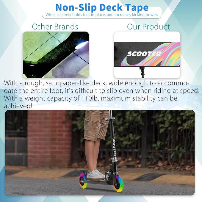 Scooter for Kids with Light up Wheels, 3 Adjustable Levels, Rear Brake