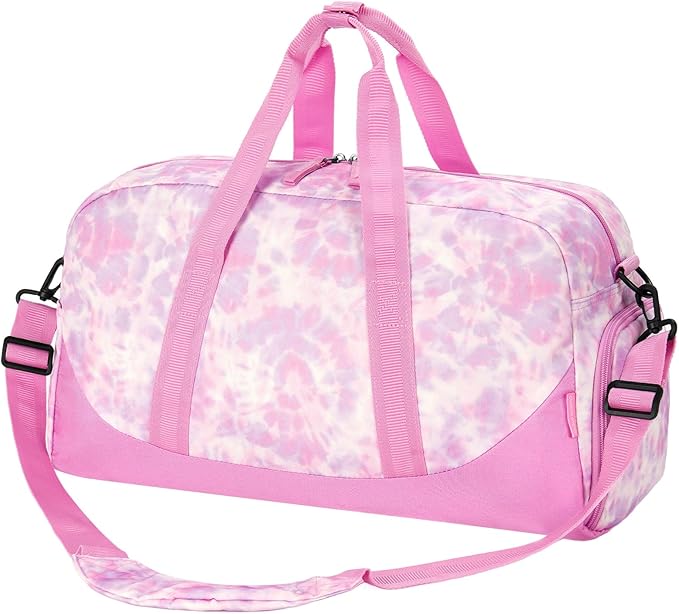 Choco Mocha Duffle Bag Kids Girls - Tie Dye Overnight Bags for Kid with Shoes Compartment, Cute Weekender Bag for Sleepover Travel, Pink