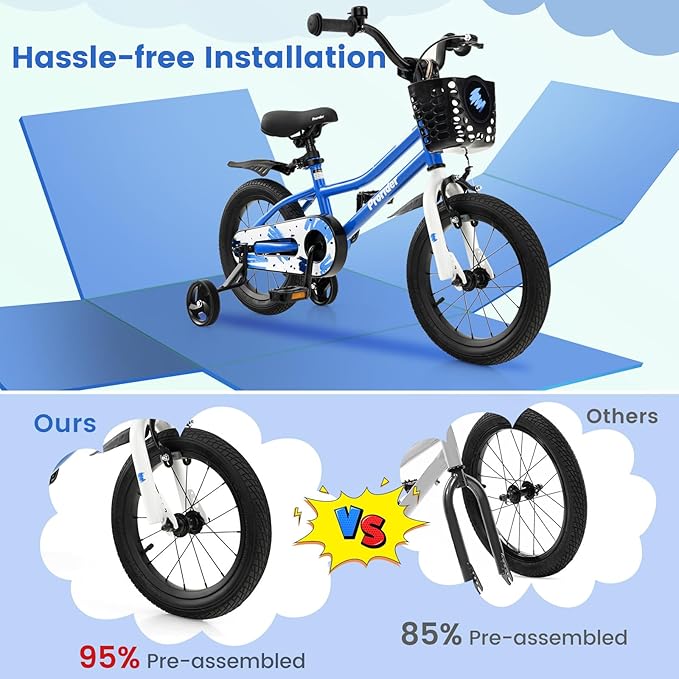 BABY JOY Kids Bike, 12 14 16 18 Inch Children Bikes for Boys Girls Age 3-8 Years w/Training Wheels, Handbrake, Coaster Brake & Removable Basket, Kids Bicycle of Multiple Colors