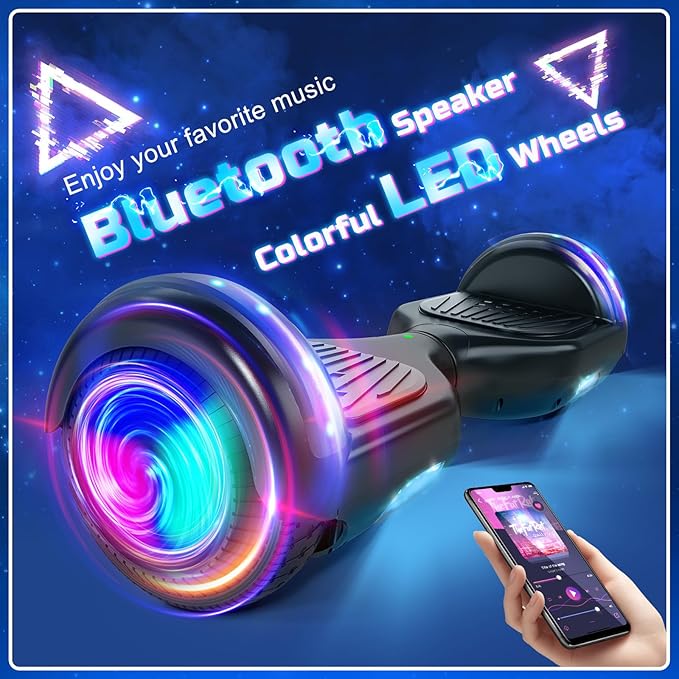 Scooter with Seat Attachment for Kids Adults, 6.5'' 8.5''Balancing Scooter with Bluetooth Speakers & Colorful LED Light with Kart