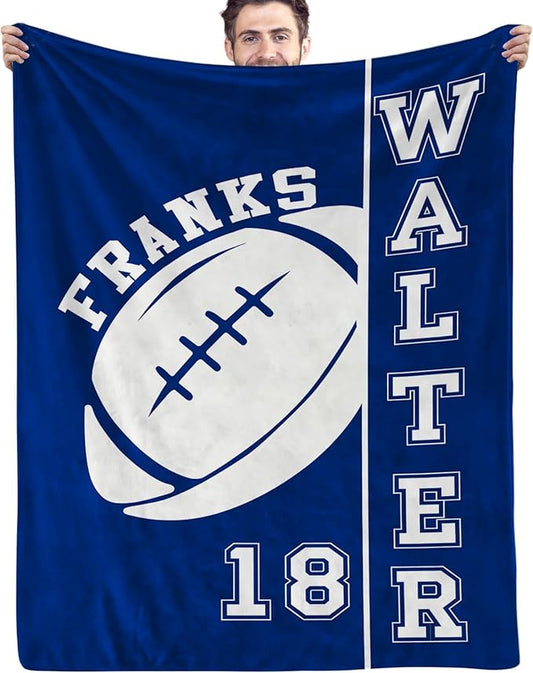 Personalized Football Blankets with Name Numbers, Custom Football Team Game Throw Flannel Blankets Stuff Gifts for Boys Sports Lover Fans Kids Adult