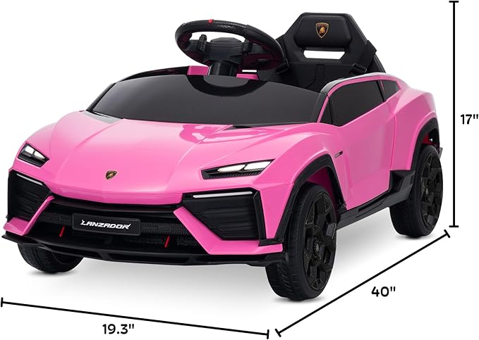 Kidzone Kids Electric Ride On 12V Licensed Lamborghini Lanzador Battery Powered Sports Car Toy with Parent Remote Control & Manual Drive, Bluetooth, LED Lights&Music - Pink