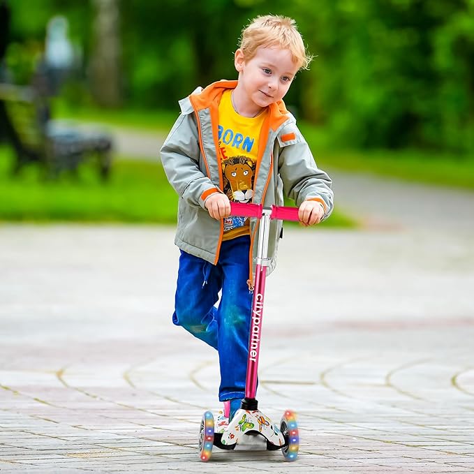 Kids Scooter, Children and Toddler 3 Wheel Kick Scooter for Boys & Girls Ages 2-5, LED Lighted Wheels and 3 Adjustable Height Handlebars, Lean-to-Steer