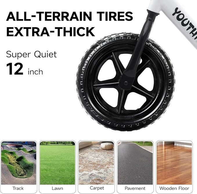 12 Inch Toddler Balance Bike for 1-3 Year Olds, No-Pedal Bike with Tool-Free Adjustable Seat, Quick Assembly, Gift for 1-3 Year Old Boys & Girls with Customizable Plate