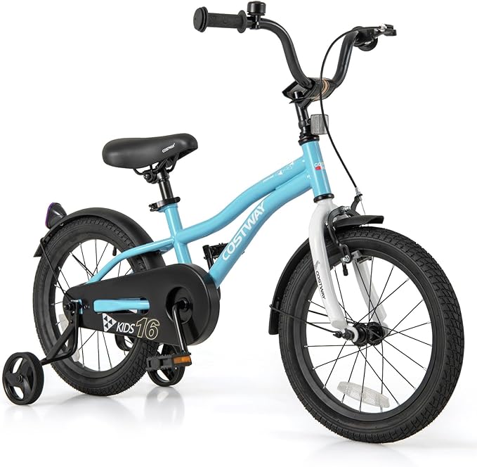 COSTWAY 12/14/16/18 Inch Kids Bike, Children Toddler Bicycle with Training Wheels, Adjustable Seat & Handlebar, Handbrake & Coaster Brake, Reflectors, Bell, Suitable for 3-8 Years Old Boys Girls