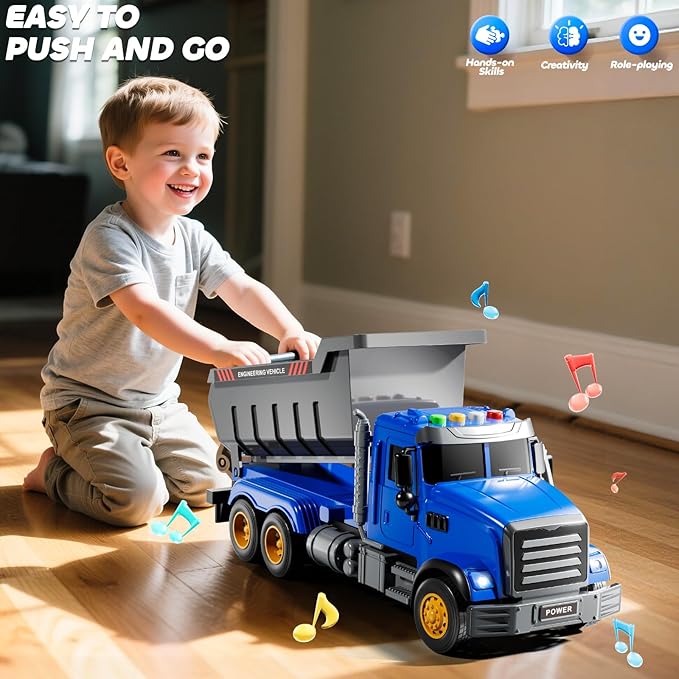 Toddler Trucks Toys for Boys 3-5 Years Old, Dump Truck with Lights and Sound, Kids Construction Playset, Garbage Car Toys Vehicle Playset for Kids Aged 3 4 5 6 7 8