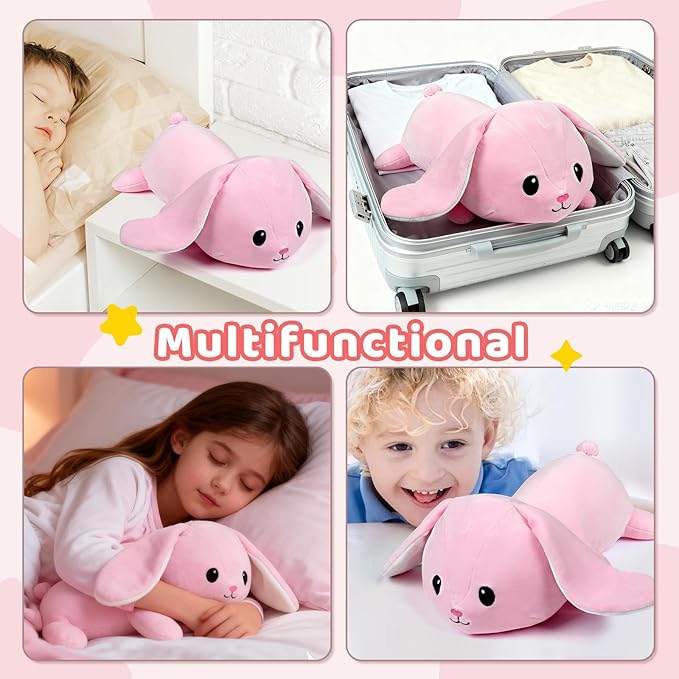 Puffpals Weighted Plush, Cute Bunny Weighted Stuffed Animal with Beads, Soft Sensory Plush Pillow Toy for Kids & Adults(13.7in, 1.6lbs)