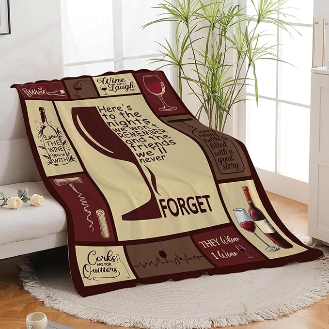 Red Wine Blanket, Wine Glasses Throw Blanket, Drink Gifts Blankets Stuff Fleece Flannel Plush for Girls Women Men Boys Lovers Adults Soft Bedding Gift for Sofa Bed Office Home Decor 80"x60"