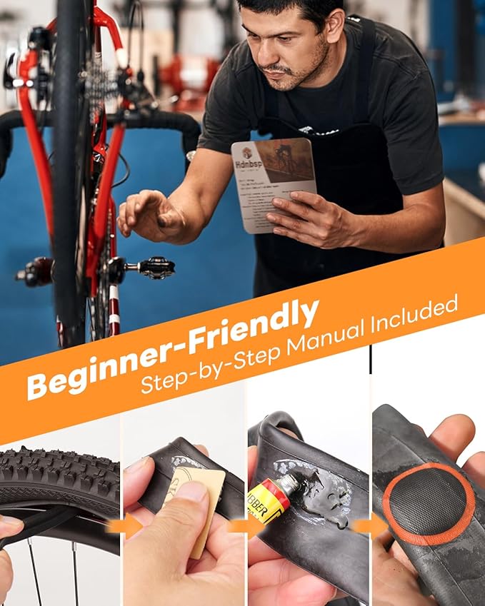 35 Pcs Bike Tire Repair Kit, Bicycle Inner Tube Patch Kit with Vulcanizing Patches, Tire Lever, Road Bike Flat Tire Patch Kits - Portable Case for Ebike, Motorcycle & Cycling Inflatable Tubes