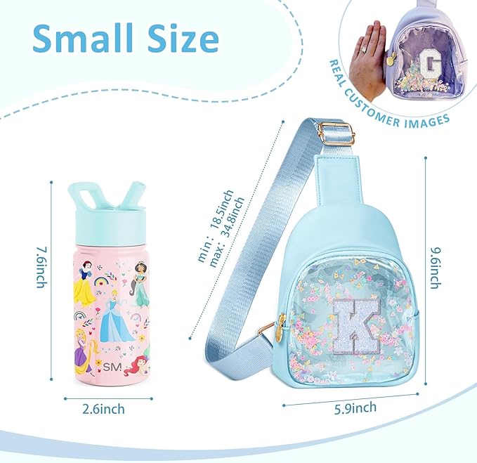 COSHAYSOO Personalized Christmas Birthday Gifts Burr Basket Stuffers for Girls Blue Purse Sling Bag Crossbody Girl Cute Funny Cool Mini Travel Fashion Accessories Monogrammed Initial Letter K