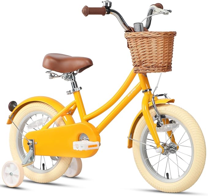 Glerc Little Molly 12-20 Inch Kids Retro Cruiser Bike for 2-13 Year Old with Wicker Basket & Training Wheels/Kickstand, Multiple Colors