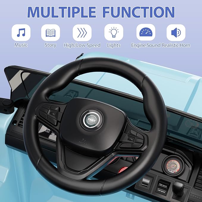 Garvee 12V Kids Ride On Truck Car, Battery Powered Electric Vehicles with Remote Control, Spring Suspensions, 3 Speeds, LED Lights, Music, MP3, Ride On Toy Car for Children Toddles Boys Girls, Blue