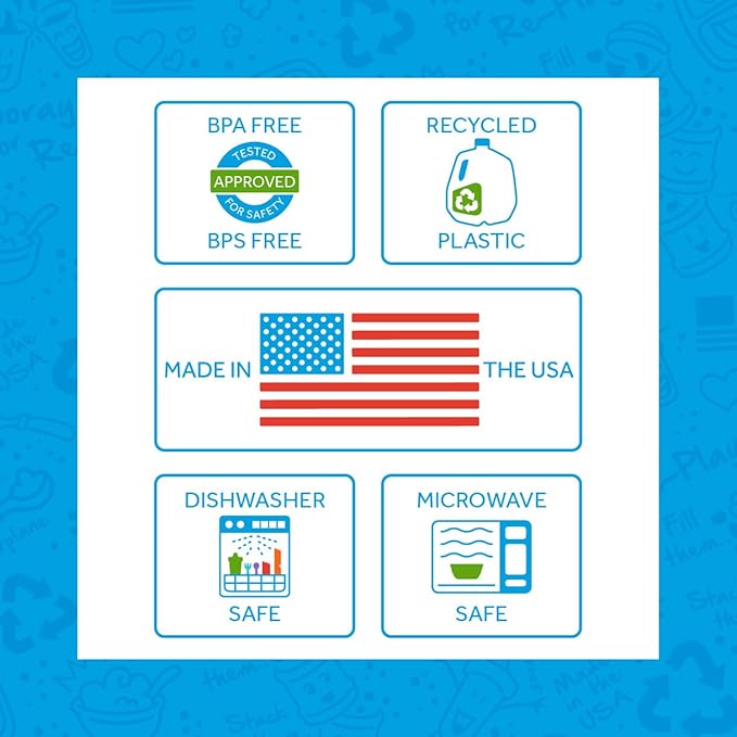 Re-Play 3x3 Divided Toddler Plates and Utensils Set - Toddler Forks and Spoons Set - Dishwasher and Microwave Safe - Made in USA - Berry