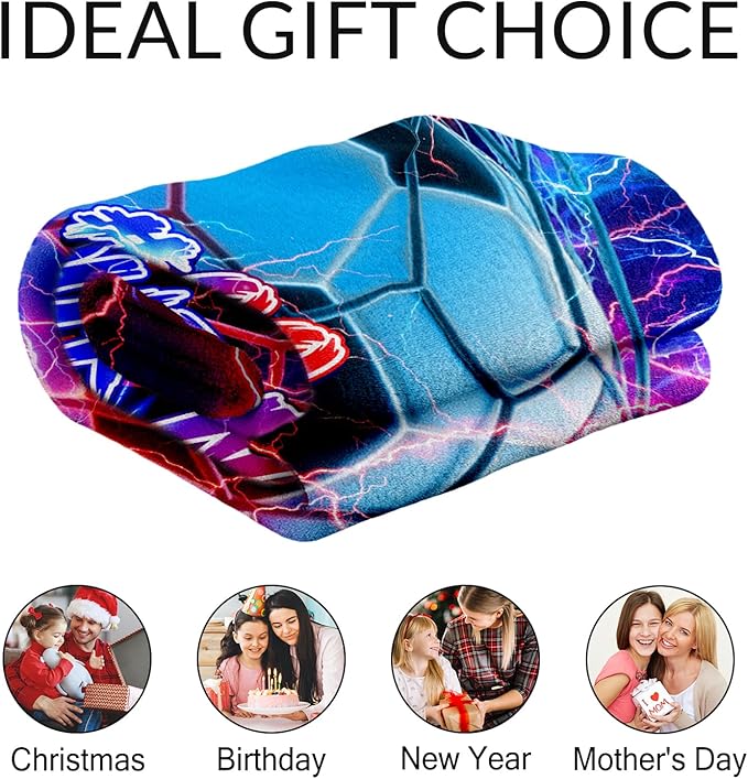 Personalized Kids Blanket Soccer Gifts for Boys 8-12 - Cozy Fuzzy Warm Sport Throws Stuff for Couch, Office & Travel