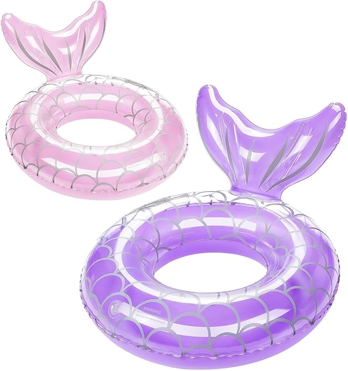 HeySplash Pool Floats Kids, Inflatable Swimming Ring Mermaid Tail Shaped Swim Tube Floaties, Summer Water Fun Beach Party Swimming Pool Toys for Kids Children Water Activities, Pink + Purple