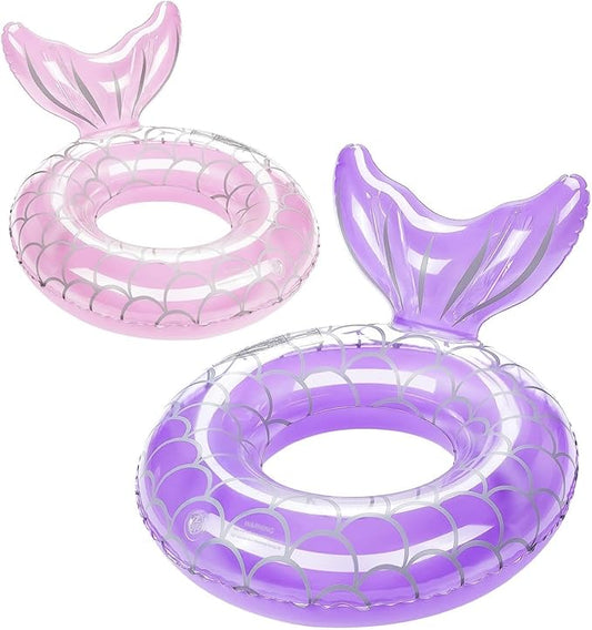 HeySplash Pool Floats Kids, Inflatable Swimming Ring Mermaid Tail Shaped Swim Tube Floaties, Summer Water Fun Beach Party Swimming Pool Toys for Kids Children Water Activities, Pink + Purple