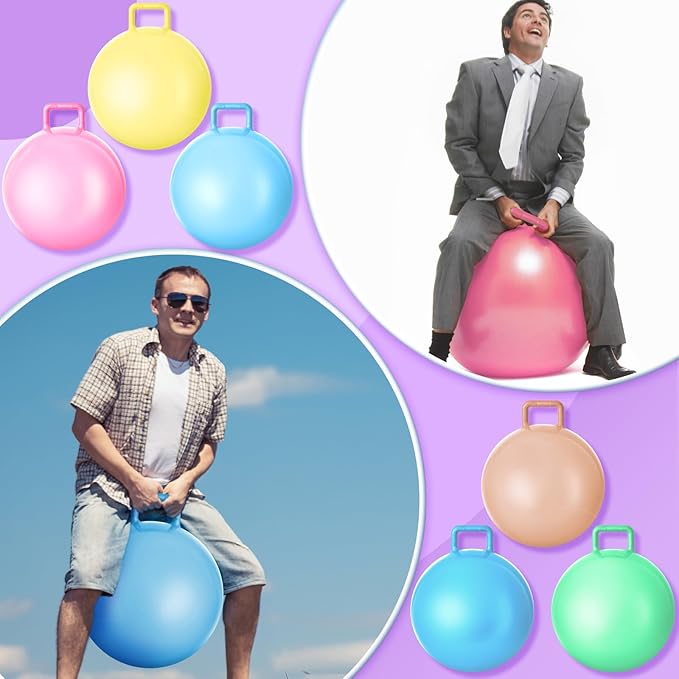 Meooeck 9 Pcs Hopper Ball 29 Inch Jumping Hopping Outdoor Bouncy Ball with Handles and Air Pump for Sports School Games Exercise(Macaron Color)