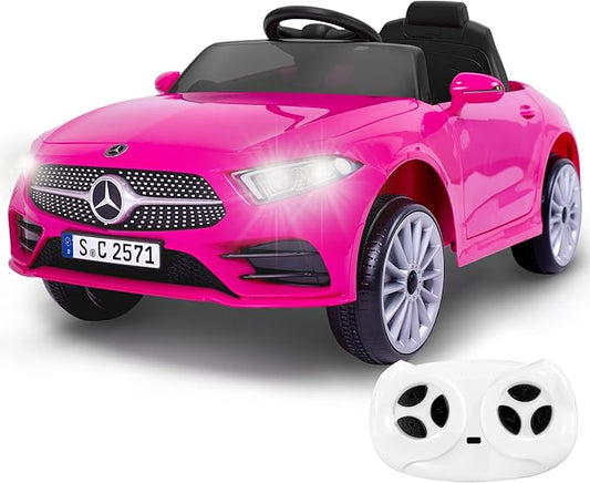12V Kids Ride On Car with 2.4G Remote Control,Battery Powered Electric Car Ride On Vehicle Double Doors, 5 Point Safety Belt,LED Light (Big-Pink)