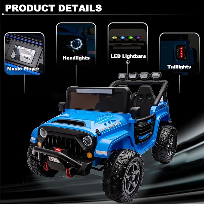NEWQIDA 24V Ride on Toys for Big Kids Battery Powered Electric Vehicles 2 Seater Electric Car with Remote Control 4x4 Ride on Truck Car for Kids Toddlers, EVA Tires, Spring Suspension, Music, Blue