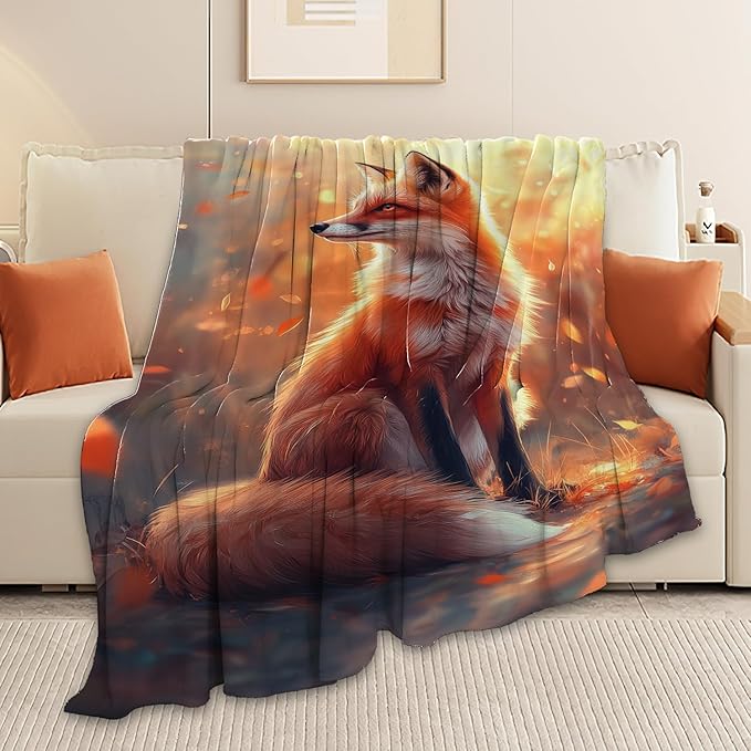 Fox Blanket Orange Fox Throw Blanket Fox Gifts for Girls Women Kids Boys Adults Men Super Soft Cozy Plush Fluffy Fuzzy Fleece Blanket Home Decor 40''X50''
