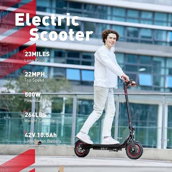 iScooter Electric Scooter for Adults, 23/18/12 Miles Long Range,22/19/18 Mph Top Speed, Commuting Electric Scooter with Cruise Control, Double Braking Systems Escooter for Adults and Teens