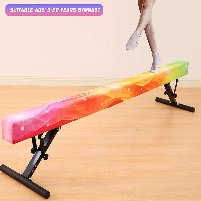 Adjustable Balance Beam 8 ft Gymnastic Beam Adjustable Height for Kids and Teenage of All Gymnastic Levels, Gymnastic Training Beam Gymnastic Equipment for Athlete Home and Gym Club Use