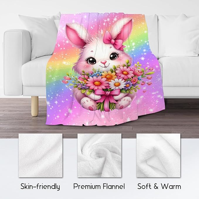 Kids Throw Blanket, Bunny Blanket for Girls, Gifts for Toddler Daughter, 30"x40" Rainbow Throws Decor