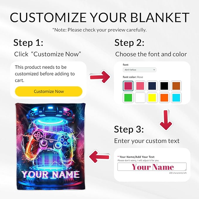 Custom Gamer Gifts for Boys 10-12 Years - Breathable Cozy Colorful Gaming Throw Blanket - 30" x 40" Inches for Room - Aesthetic Gamer Throws