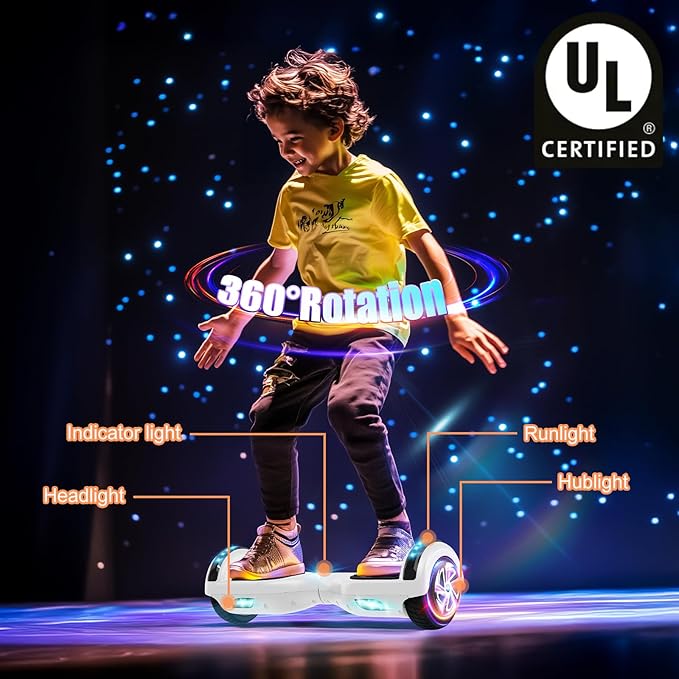 LIEAGLE Hoverboard, 6.5" Self Balancing Scooter Hover Board with Bluetooth Wheels LED Lights for Kids Adults