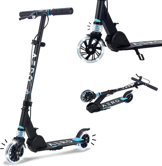 Aero Scooter for Kids 5-12 | Dynamic Lights, Hand Brake & Shock Absorption | Boys Girls 2 Wheels Kick Scooter | Foldable & Height Adjustable