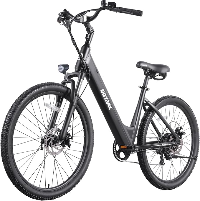 Gotrax Dolphin 26" Electric Bike, Max Range 30Miles(Pedal-assist1) & 20Mph Power by Peak 500W, 5 Pedal-Assist Levels & Front Suspension, 7-Speed&Boost Mode, City E-Bike for Adult, Step-Thru Bicycle