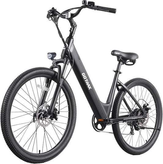 Gotrax Dolphin 26" Electric Bike, Max Range 30Miles(Pedal-assist1) & 20Mph Power by Peak 500W, 5 Pedal-Assist Levels & Front Suspension, 7-Speed&Boost Mode, City E-Bike for Adult, Step-Thru Bicycle