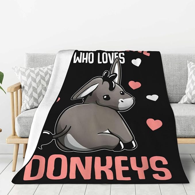Cute Donkey Blanket Just A Girl Who Loves Donkeys Throw Blankets for Girls Boys Kids Plush Cozy Flannel Fleece Ultra Soft Fuzzy Animal Party Blanket 80"X60"