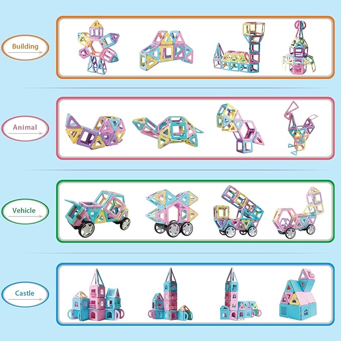 MAGBLOCK 102 Pieces Magnetic Tiles Toys for 3 4 5 Year Old Girls Boys, Castle Magnet Toy Building Block for Kids Toddlers, Magnetic Blocks Educational Montessori STEM Toys for Toddler Girls Gifts