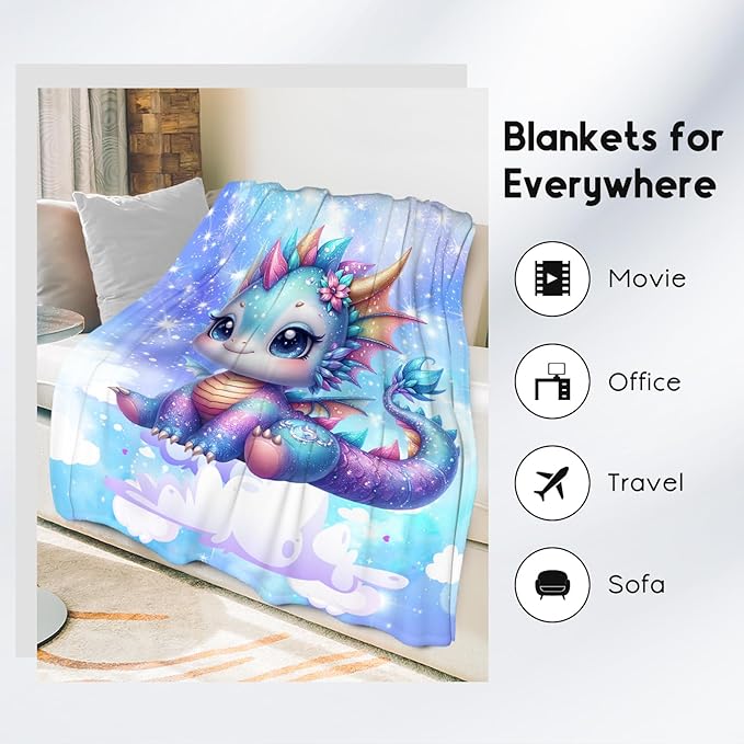 Toddler Blanket, Dragon Blanket Gifts for Girls, Kids Fleece Throw Soft Comfy Throws for Sofa Couch, 50"x60"